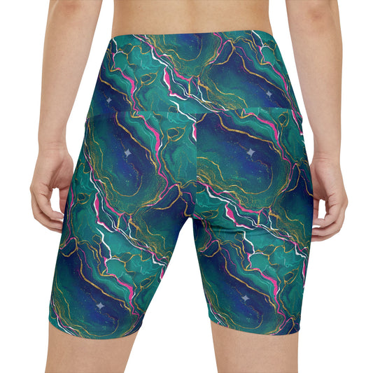 Marble Swirl Women's Workout Shorts — Multi Gold Athletic Biker Shorts - Creations by Chris and Carlos
