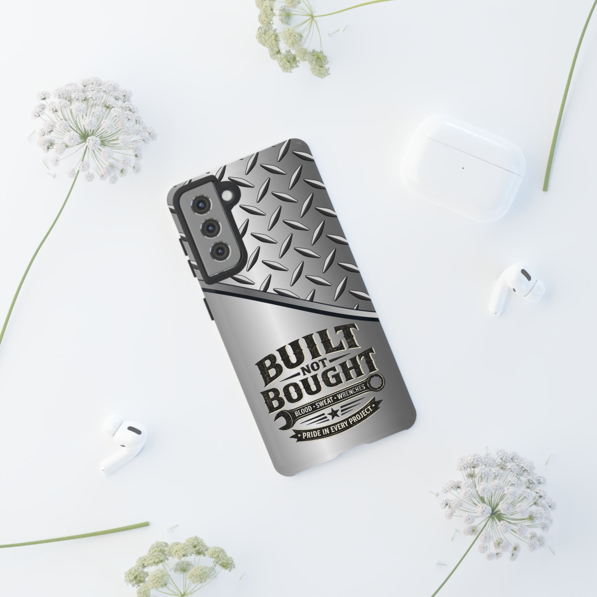 Built Not Bought Metal Diamond-Plate Phone Case — Rugged Tool Lover Gift - Creations by Chris and Carlos