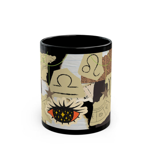Zodiac Collage Black Mug — Vintage Astrology Symbols Coffee Cup (11oz/15oz) - Creations by Chris and Carlos