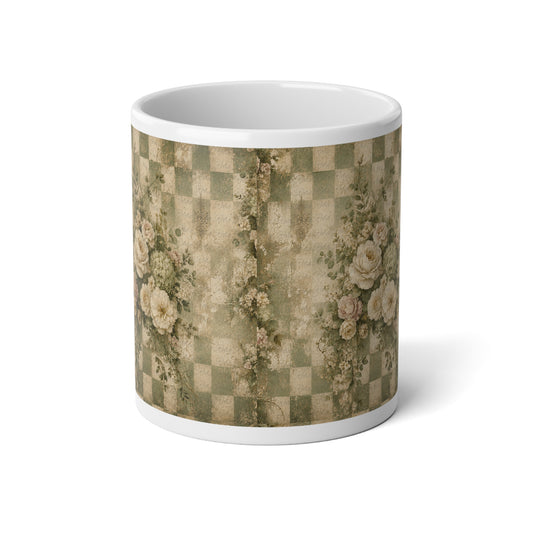 20oz Jumbo Mug — Vintage Floral Checkerboard Design - Creations by Chris and Carlos