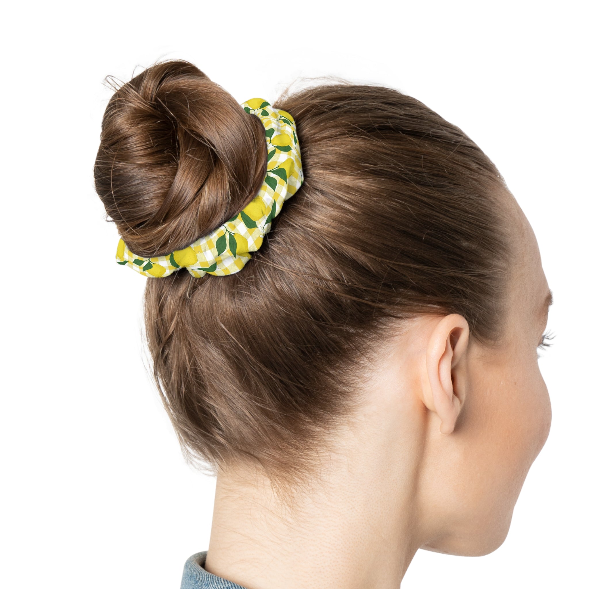 Lemon Gingham Scrunchie — Bright Citrus Hair Tie for Summer & Gifts - Creations by Chris and Carlos