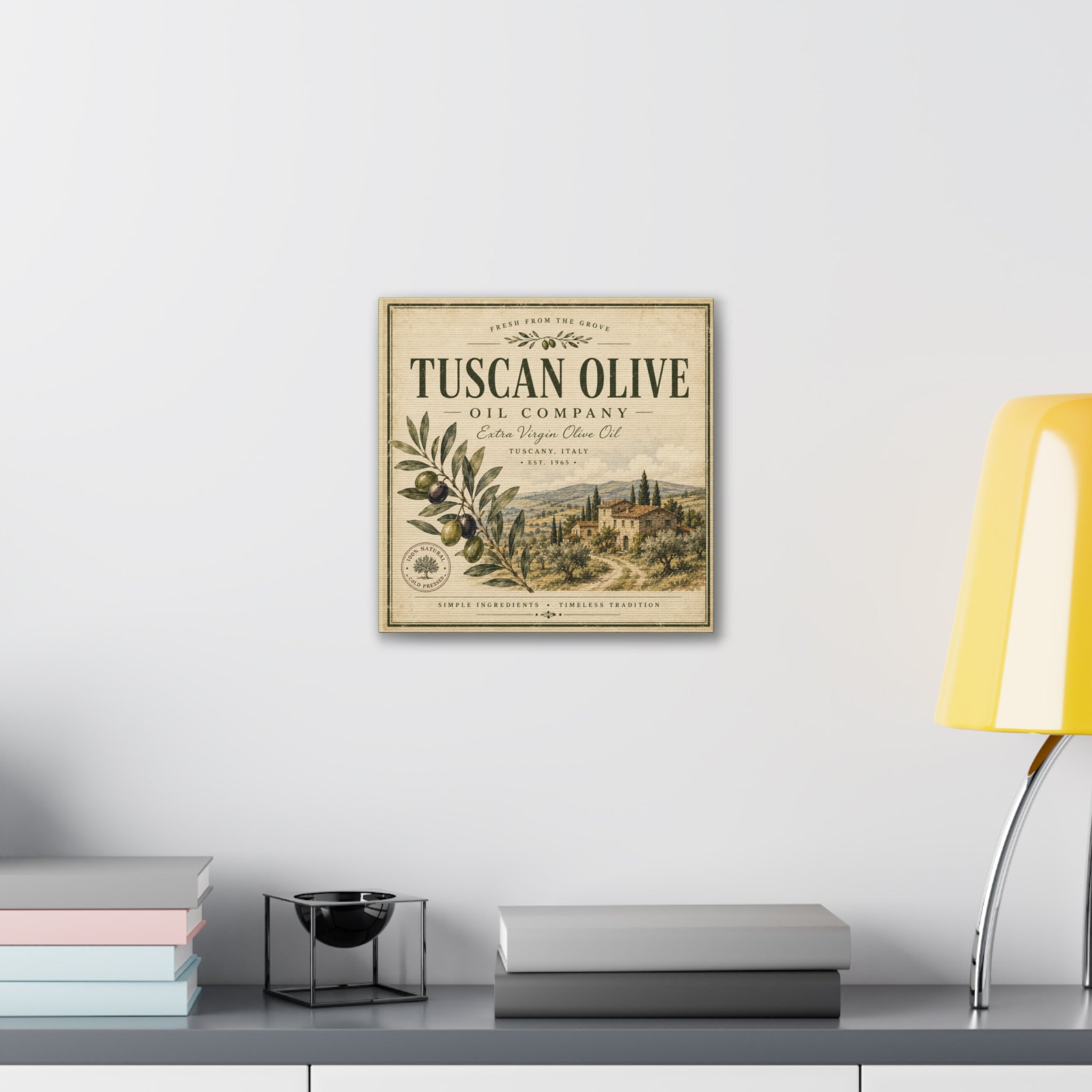 Tuscan Olive Canvas Wall Art - "Tuscan Olive Oil Company" Vintage Kitchen Sign - Creations by Chris and Carlos