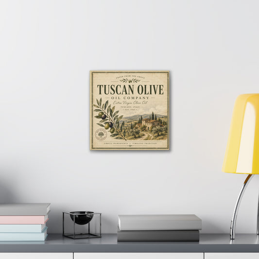 Tuscan Olive Canvas Wall Art - "Tuscan Olive Oil Company" Vintage Kitchen Sign - Creations by Chris and Carlos