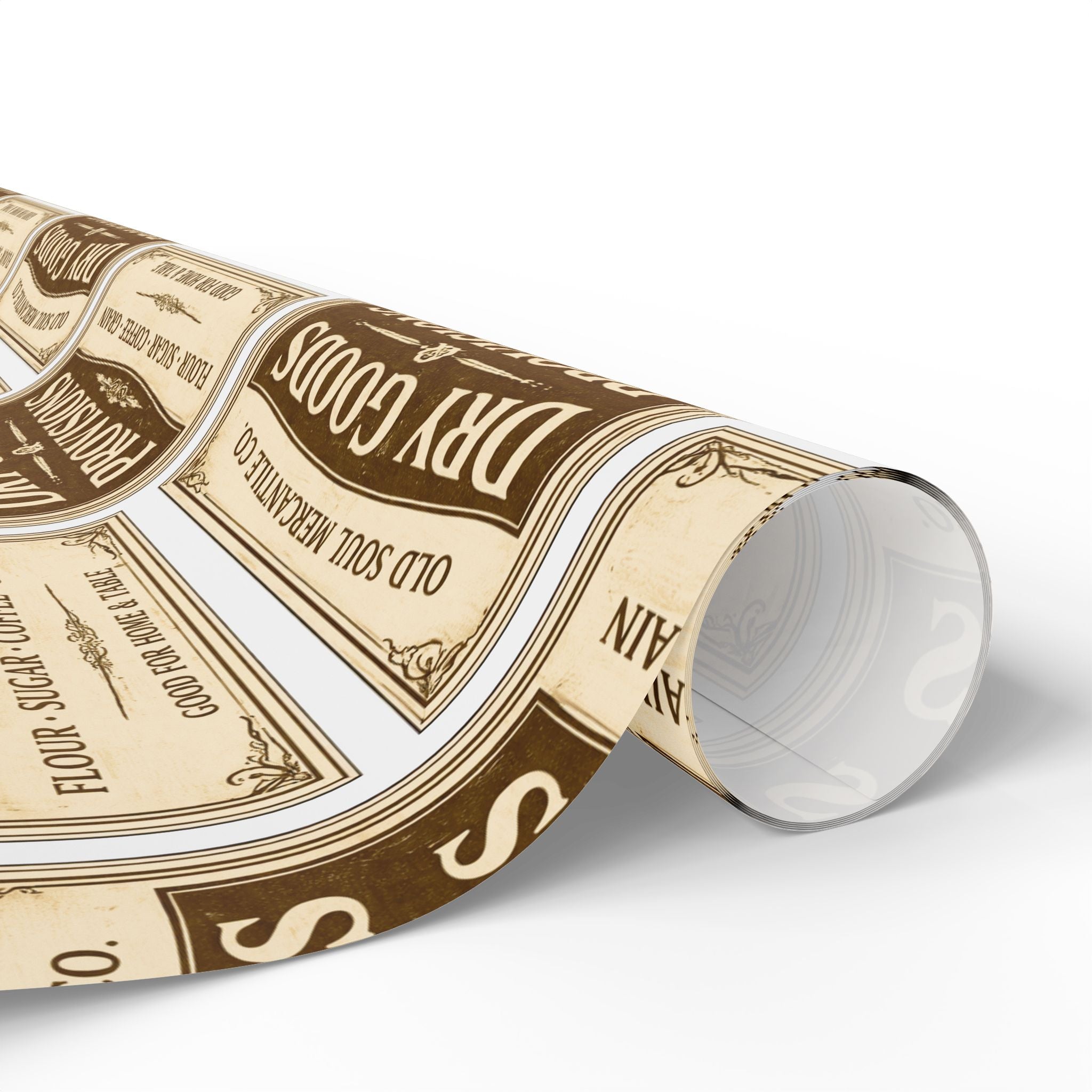 Wrapping Paper Roll — Vintage Pantry Labels Pattern, Brown & Cream Gift Wrap for Foodies & Home Cooks - Creations by Chris and Carlos