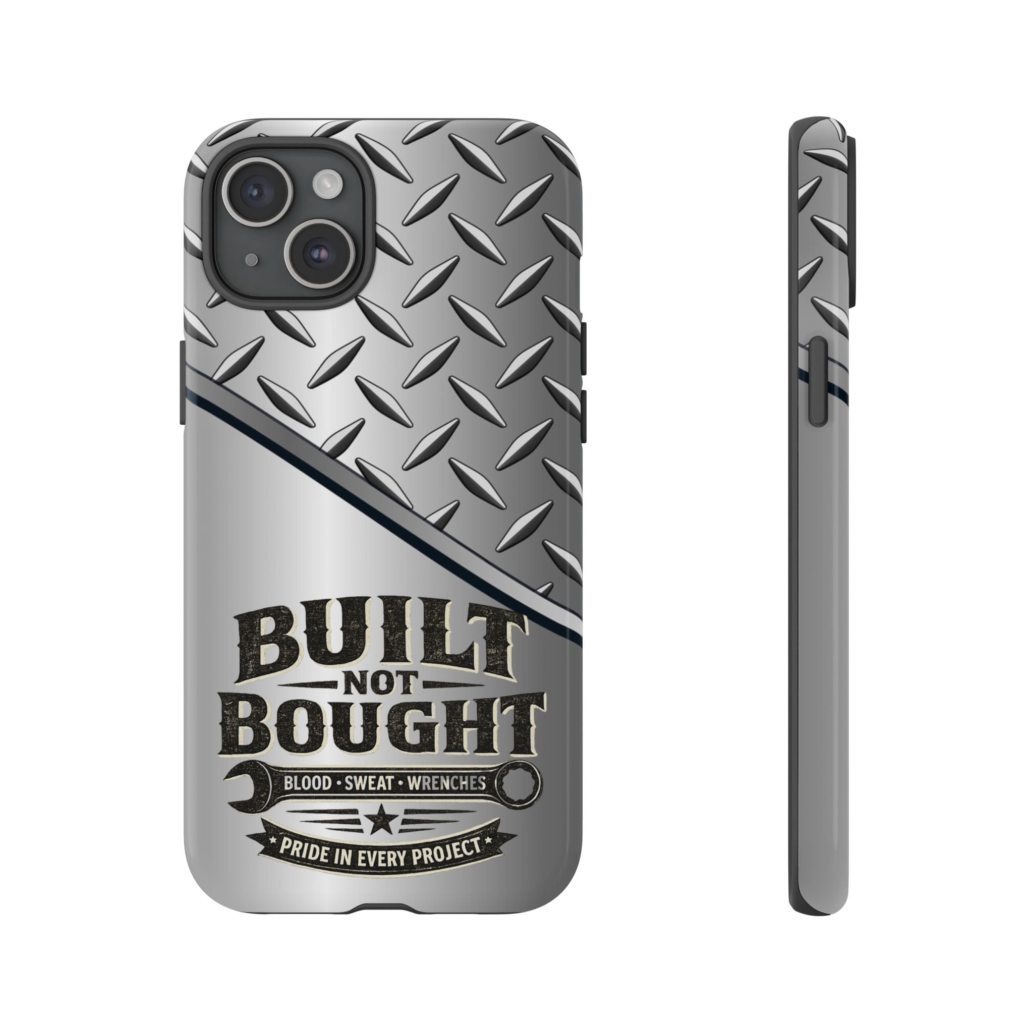 Built Not Bought Metal Diamond-Plate Phone Case — Rugged Tool Lover Gift - Creations by Chris and Carlos