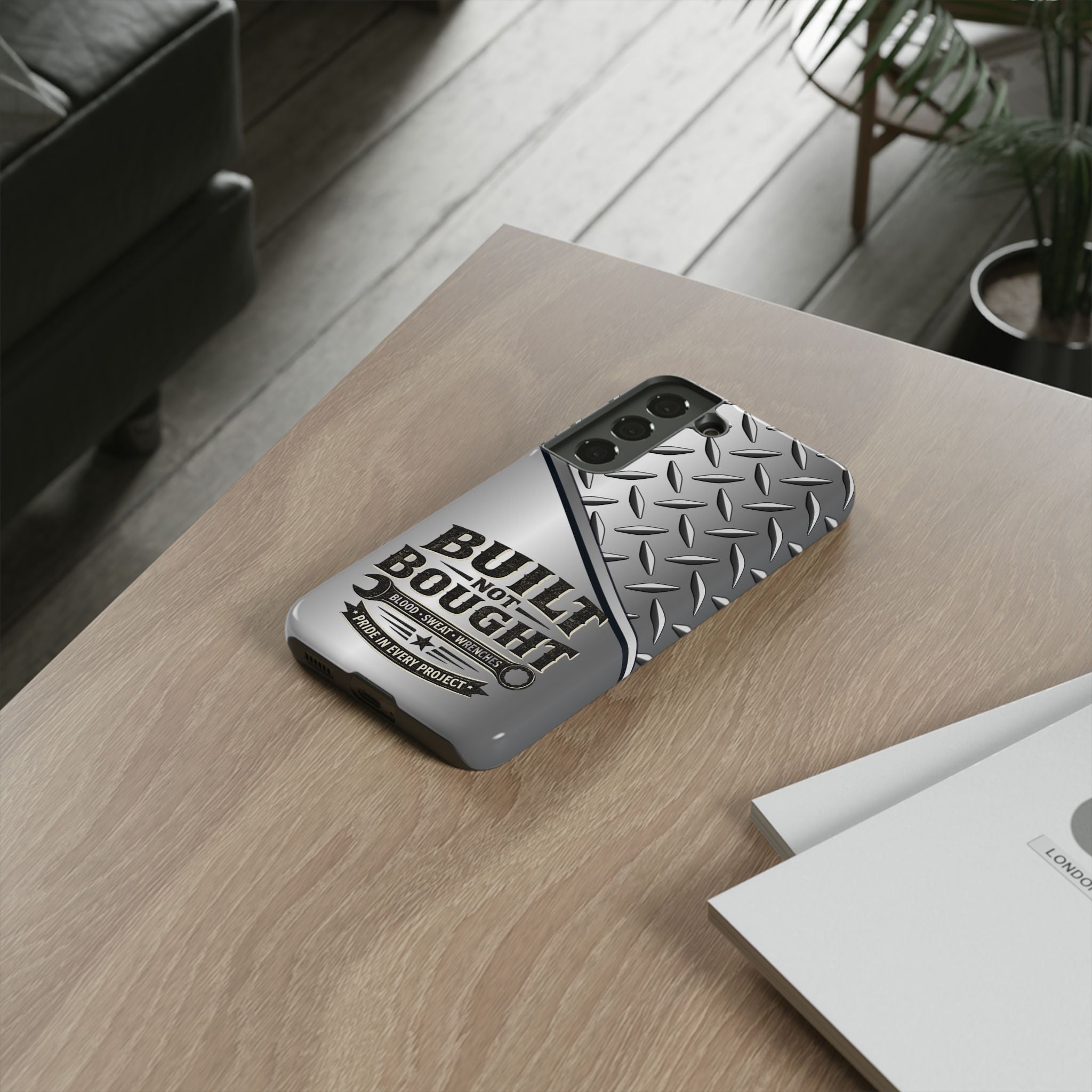 Built Not Bought Metal Diamond-Plate Phone Case — Rugged Tool Lover Gift - Creations by Chris and Carlos