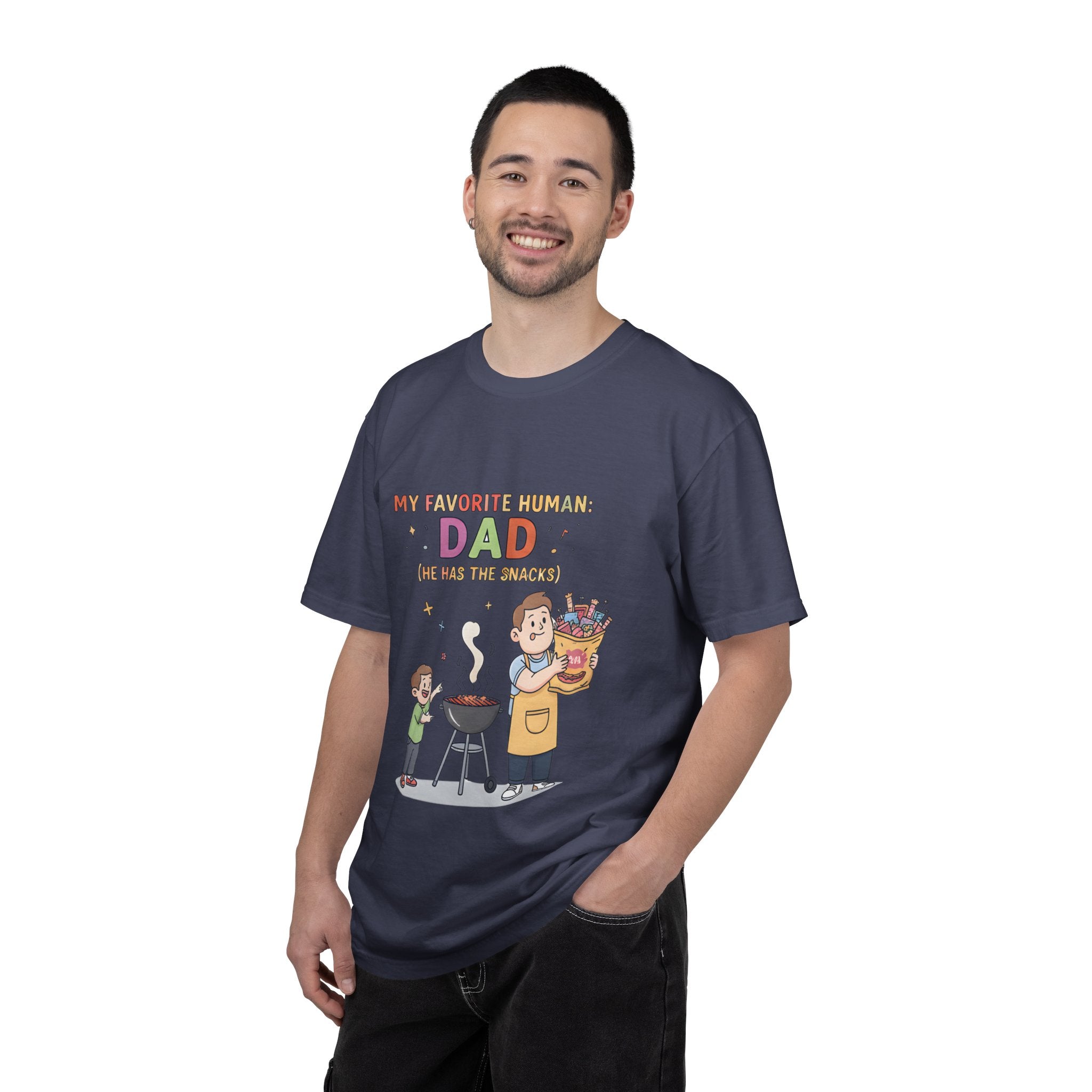 T-Shirt — "My Favorite Human Dad-He has the snacks" Funny Retro Graphic Tee - Creations by Chris and Carlos