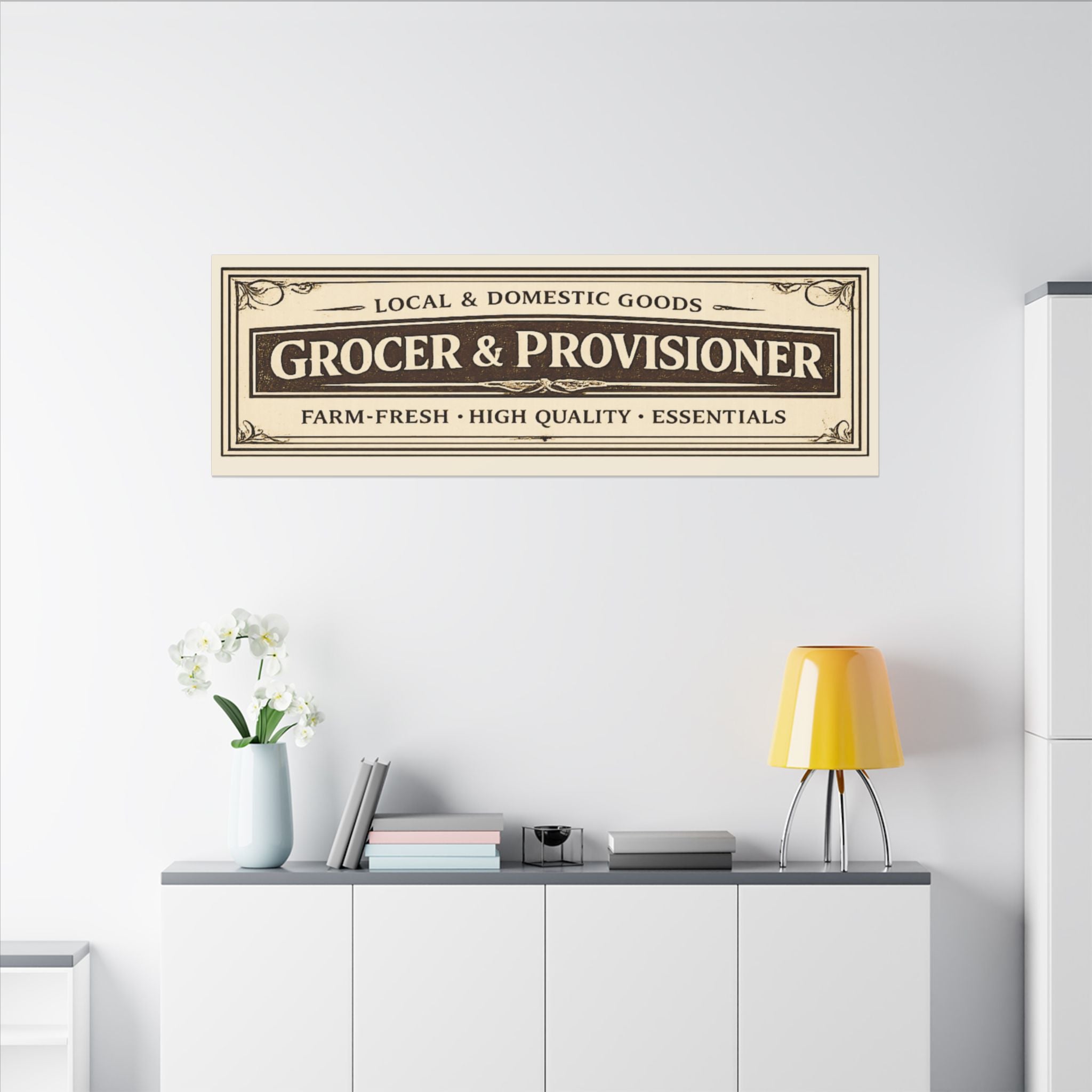 Grocer & Provisioner Vintage Canvas Sign - Rustic Farmhouse Kitchen Wall Art - Creations by Chris and Carlos