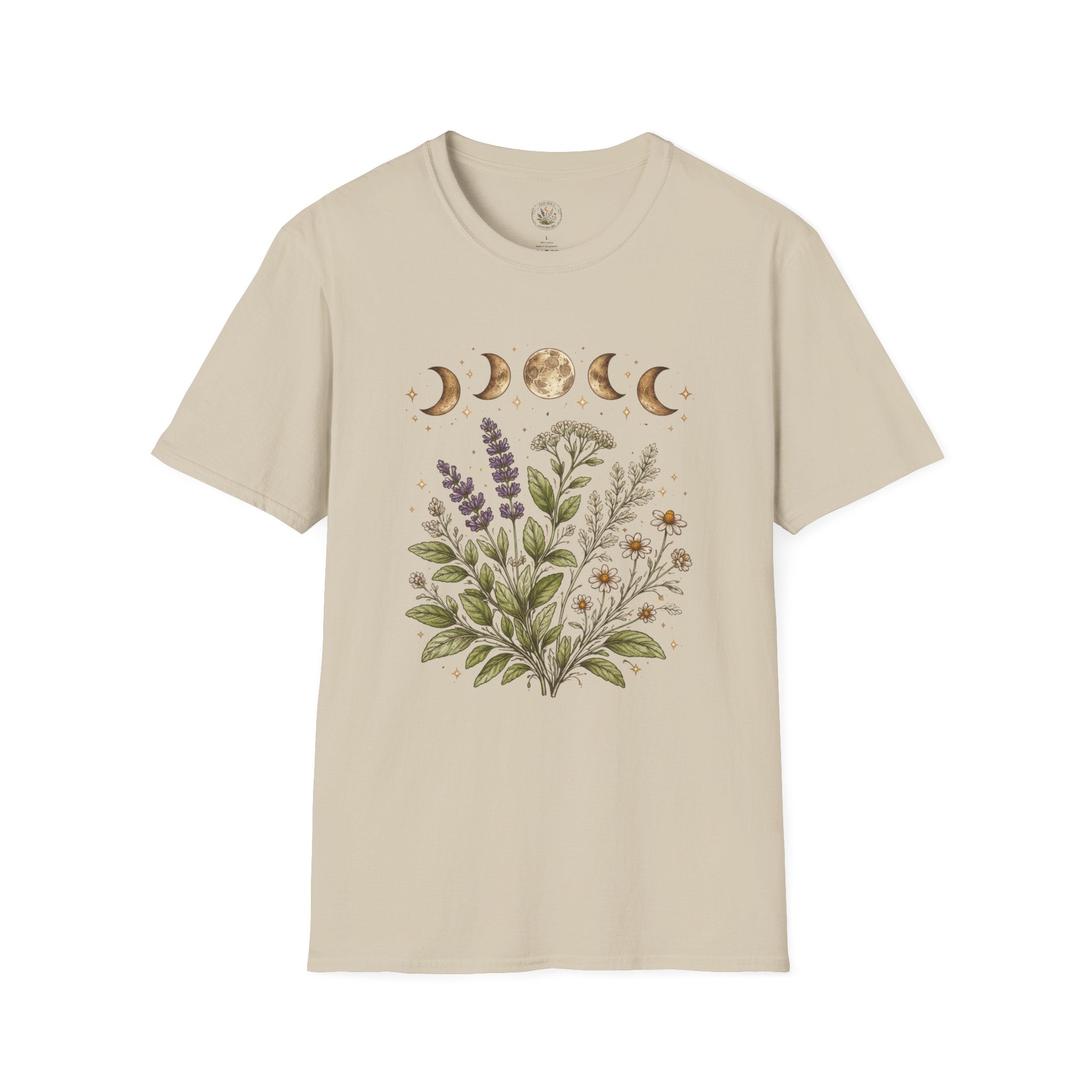 Old Soul Apothecary Botanical Moon Phase T-Shirt — Floral Moon Phases Tee - Creations by Chris and Carlos