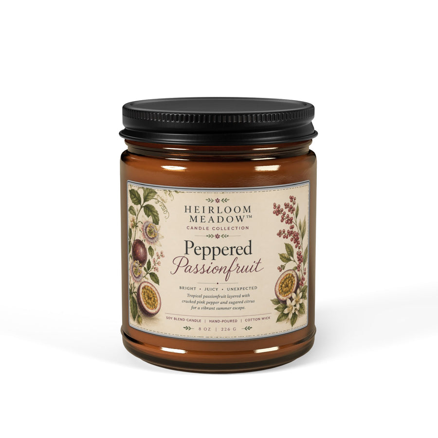 Heirloom Meadow™ —Peppered Passionfruit Soy Candle Amber Jar Aromatherapy Candle