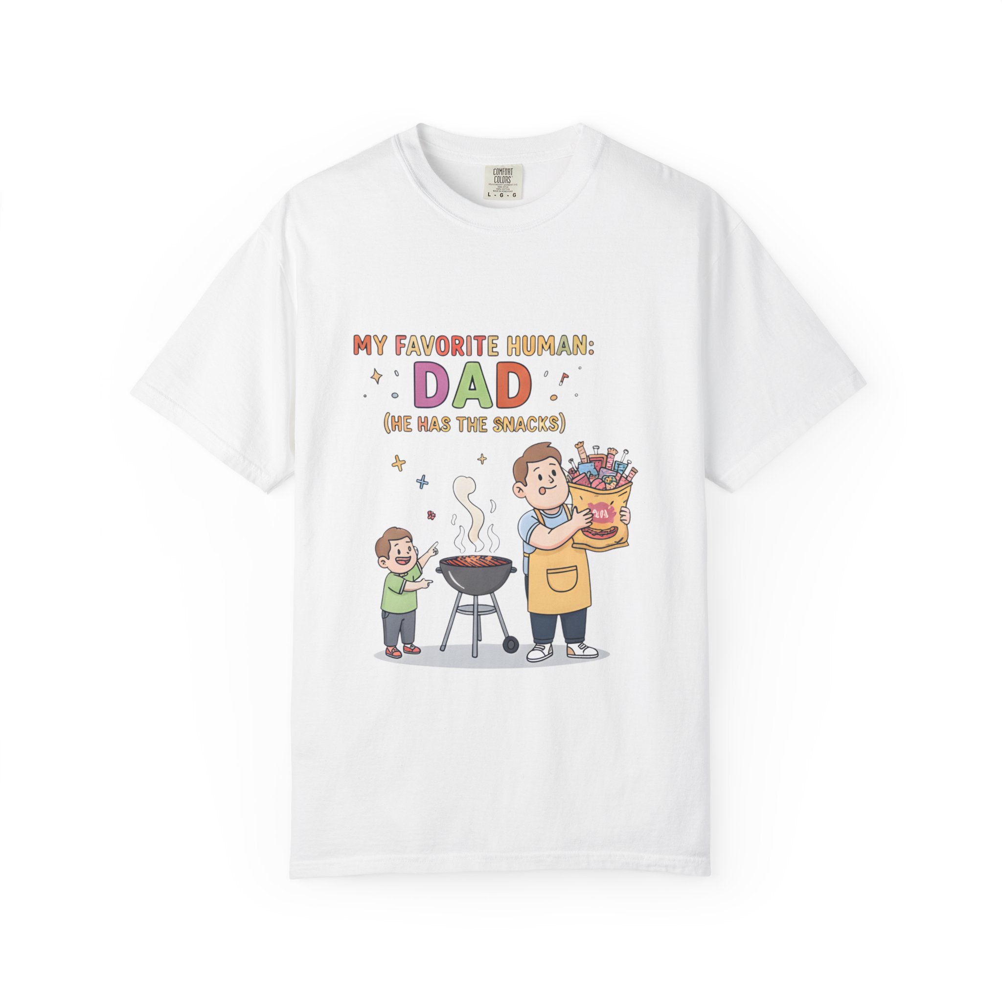 T-Shirt — "My Favorite Human Dad-He has the snacks" Funny Retro Graphic Tee - Creations by Chris and Carlos