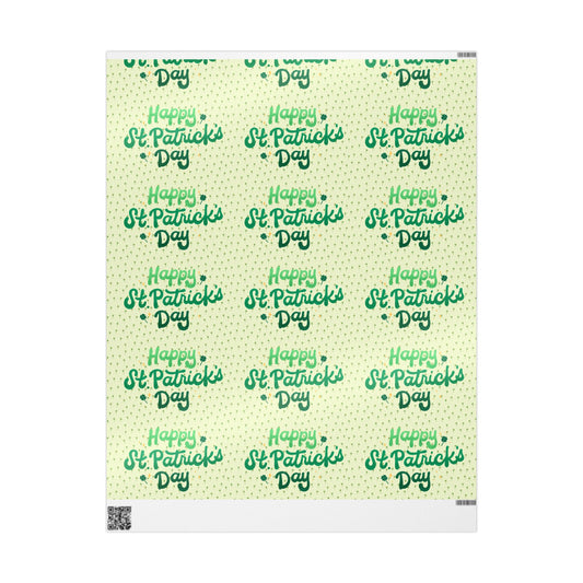 Wrapping Paper Roll — 'Happy St. Patrick's Day' Green Script Pattern - Creations by Chris and Carlos