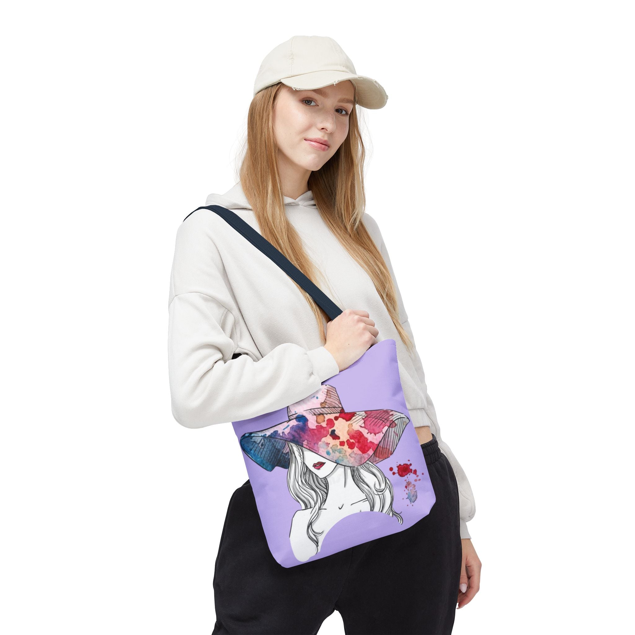 Floral Watercolor Sunhat Tote Bag — Fashionable Illustrated Woman Beach Tote - Creations by Chris and Carlos