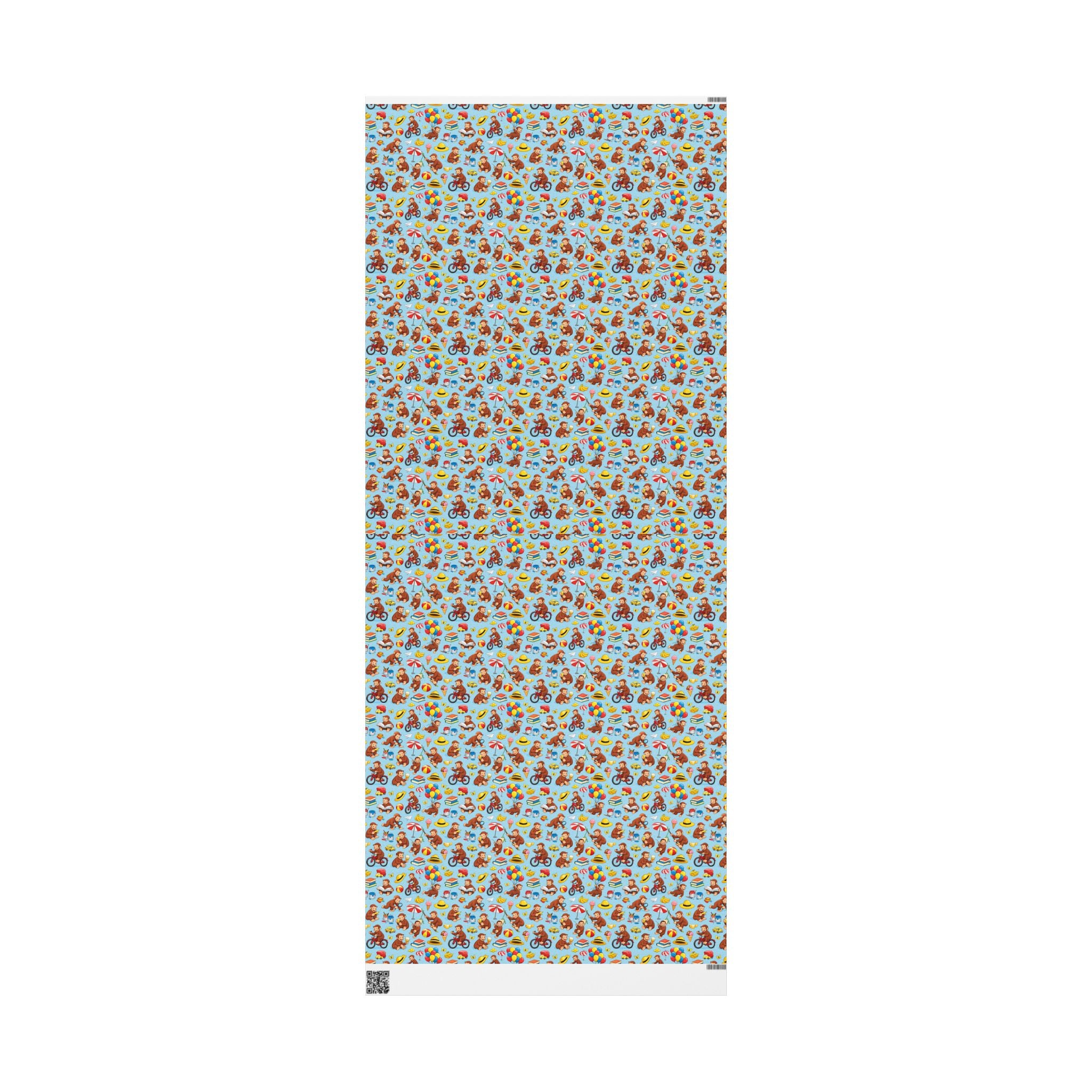 Wrapping Paper Roll — Playful Curious George Monkey Pattern Gift Wrap (Blue) - Creations by Chris and Carlos