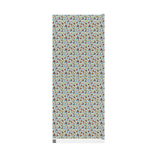 Wrapping Paper Roll — Playful Curious George Monkey Pattern Gift Wrap (Blue) - Creations by Chris and Carlos
