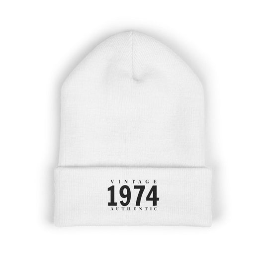 Vintage 1974 Embroidered Cuffed Beanie- Personalize - Creations by Chris and Carlos