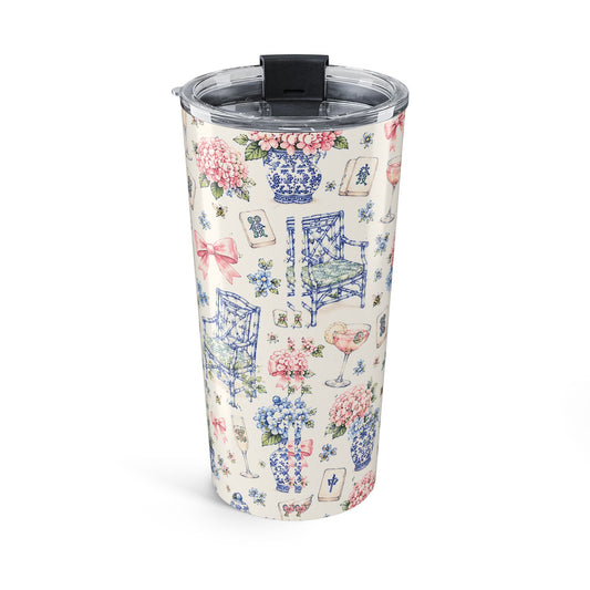 20oz Chinoiserie Floral Tumbler – Blue & Pink Porcelain Pattern Insulated Travel Cup - Creations by Chris and Carlos