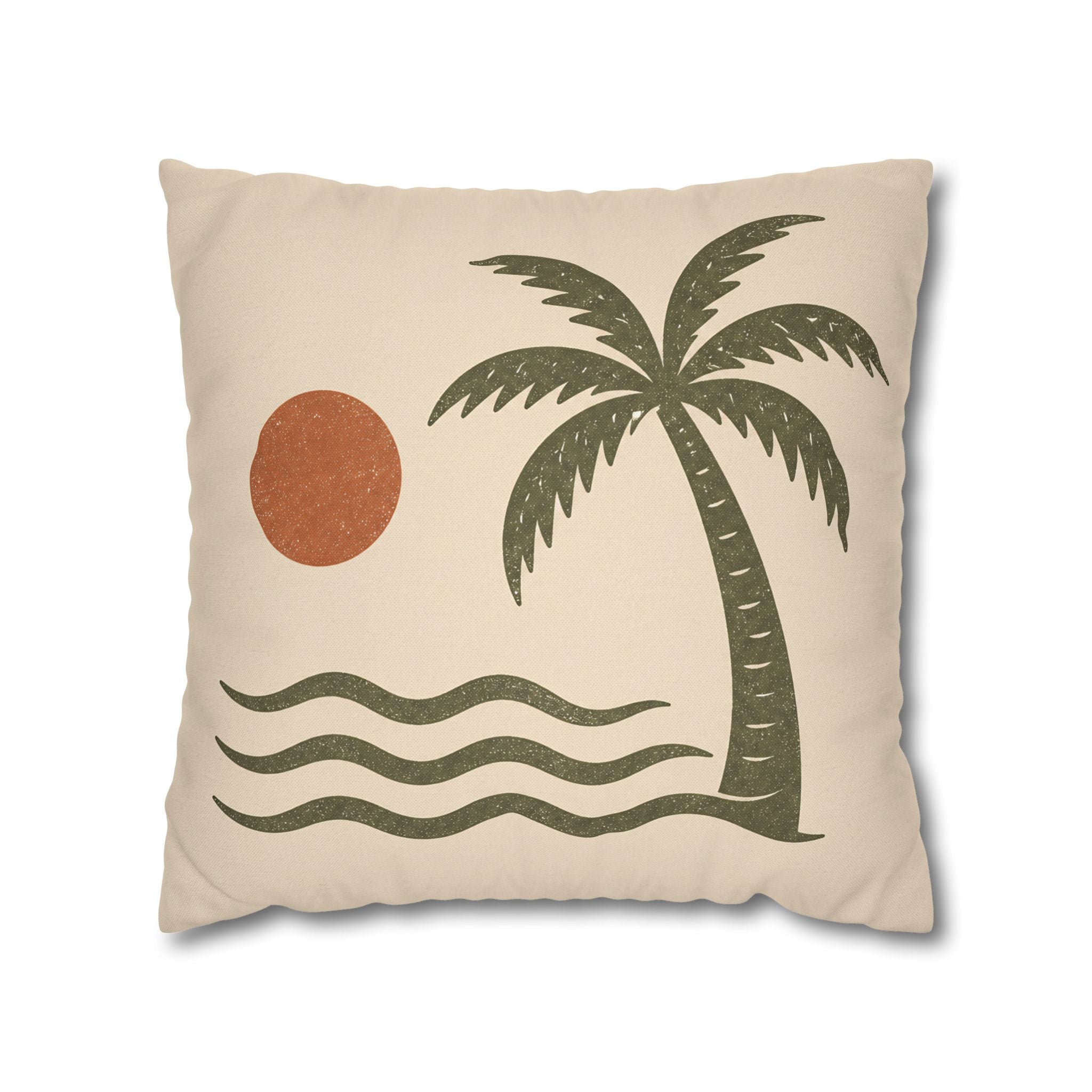 Retro Palm Tree Beach Pillowcase — Tropical Sunset Decorative Throw - Creations by Chris and Carlos