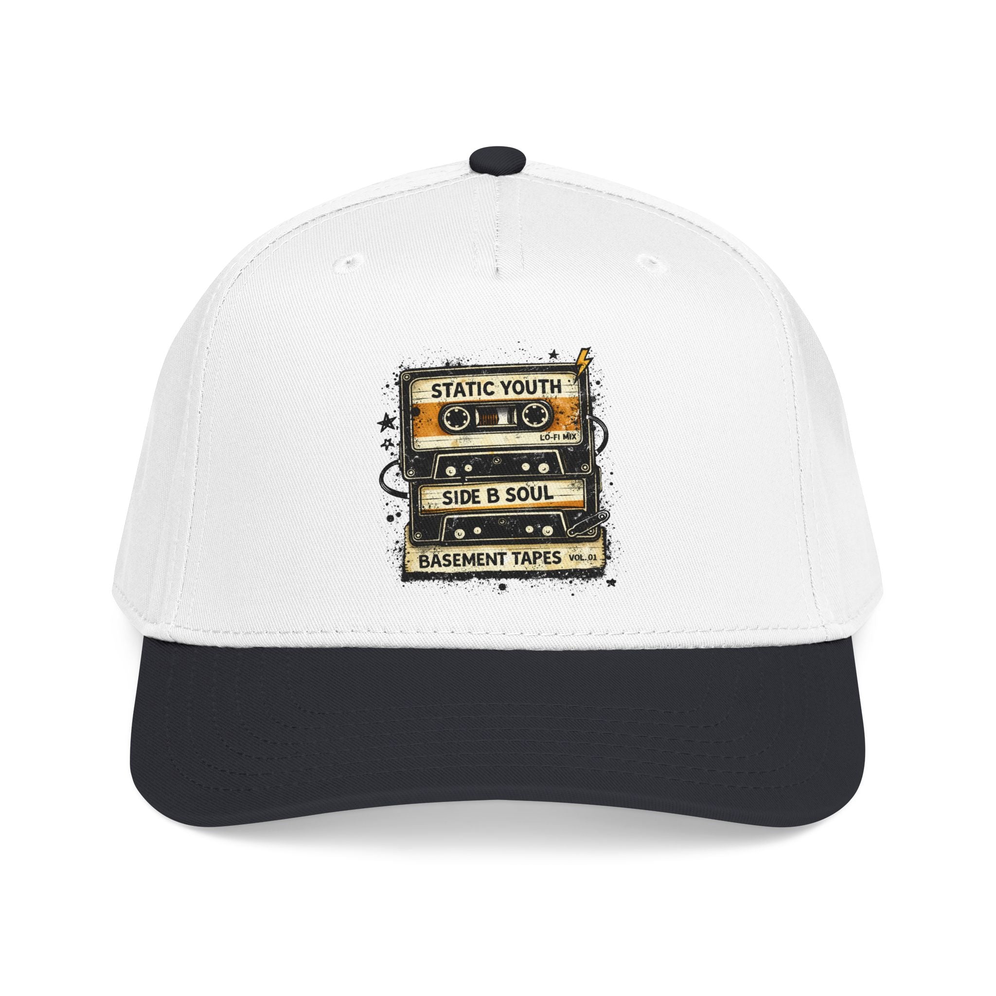 Vintage Cassette Baseball Cap — "Static Youth / Side B Soul" Retro Tape Design - Creations by Chris and Carlos
