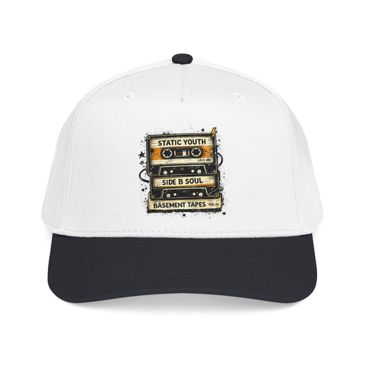 Vintage Cassette Baseball Cap — "Static Youth / Side B Soul" Retro Tape Design - Creations by Chris and Carlos