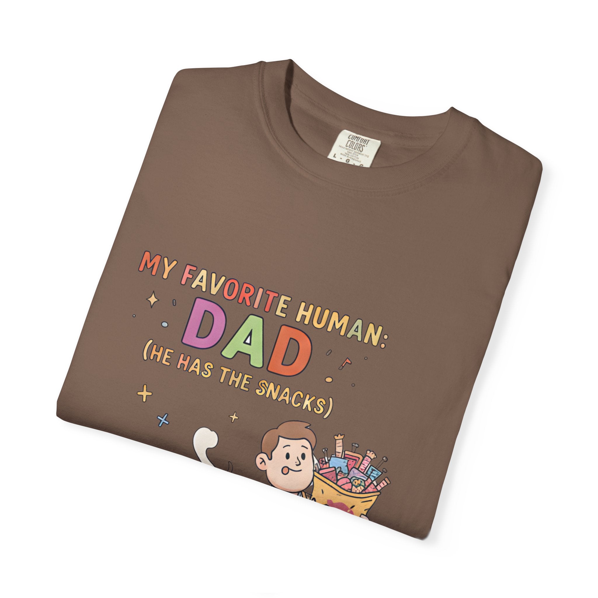 T-Shirt — "My Favorite Human Dad-He has the snacks" Funny Retro Graphic Tee - Creations by Chris and Carlos