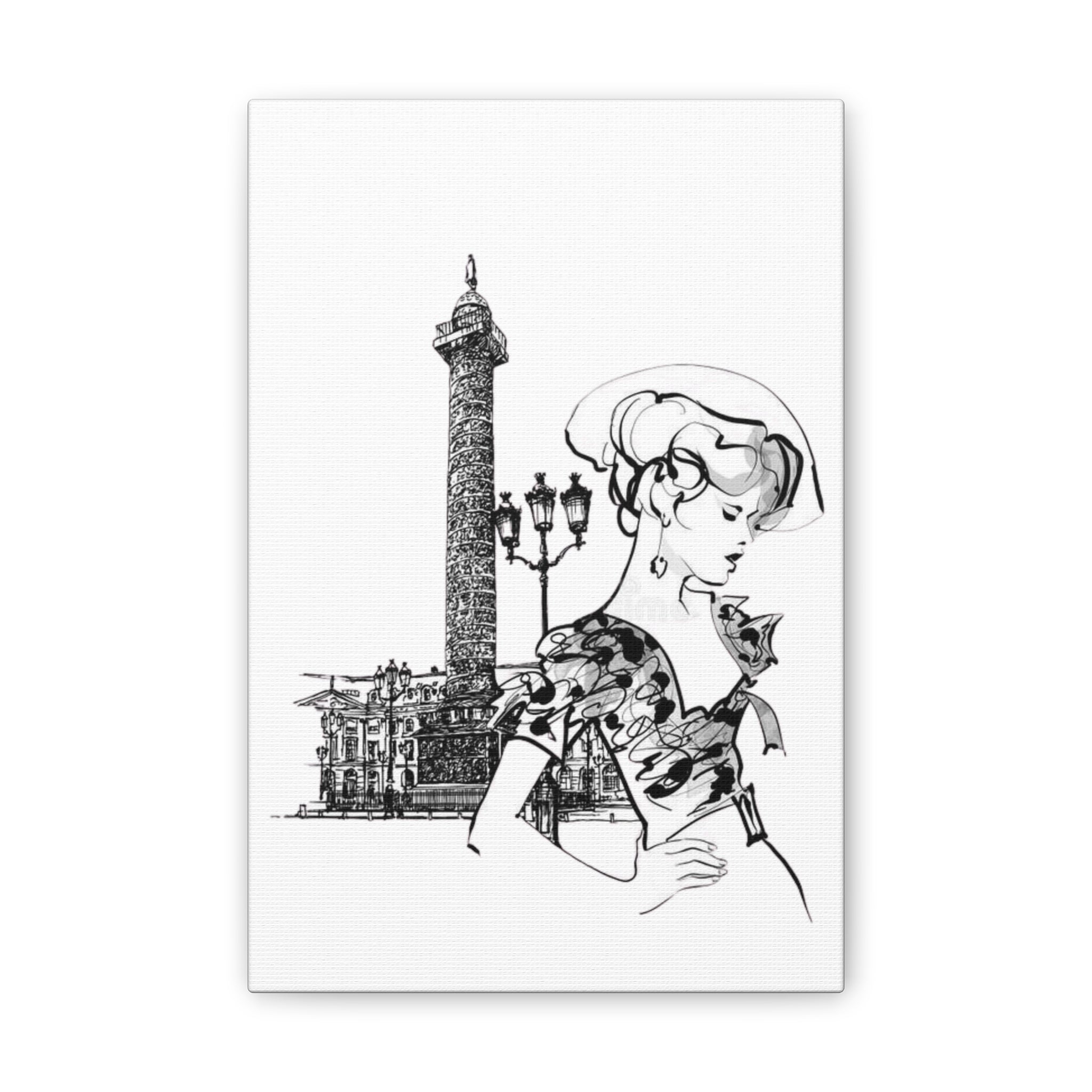 Parisian Fashion Sketch Canvas Stretched Art Print - Creations by Chris and Carlos