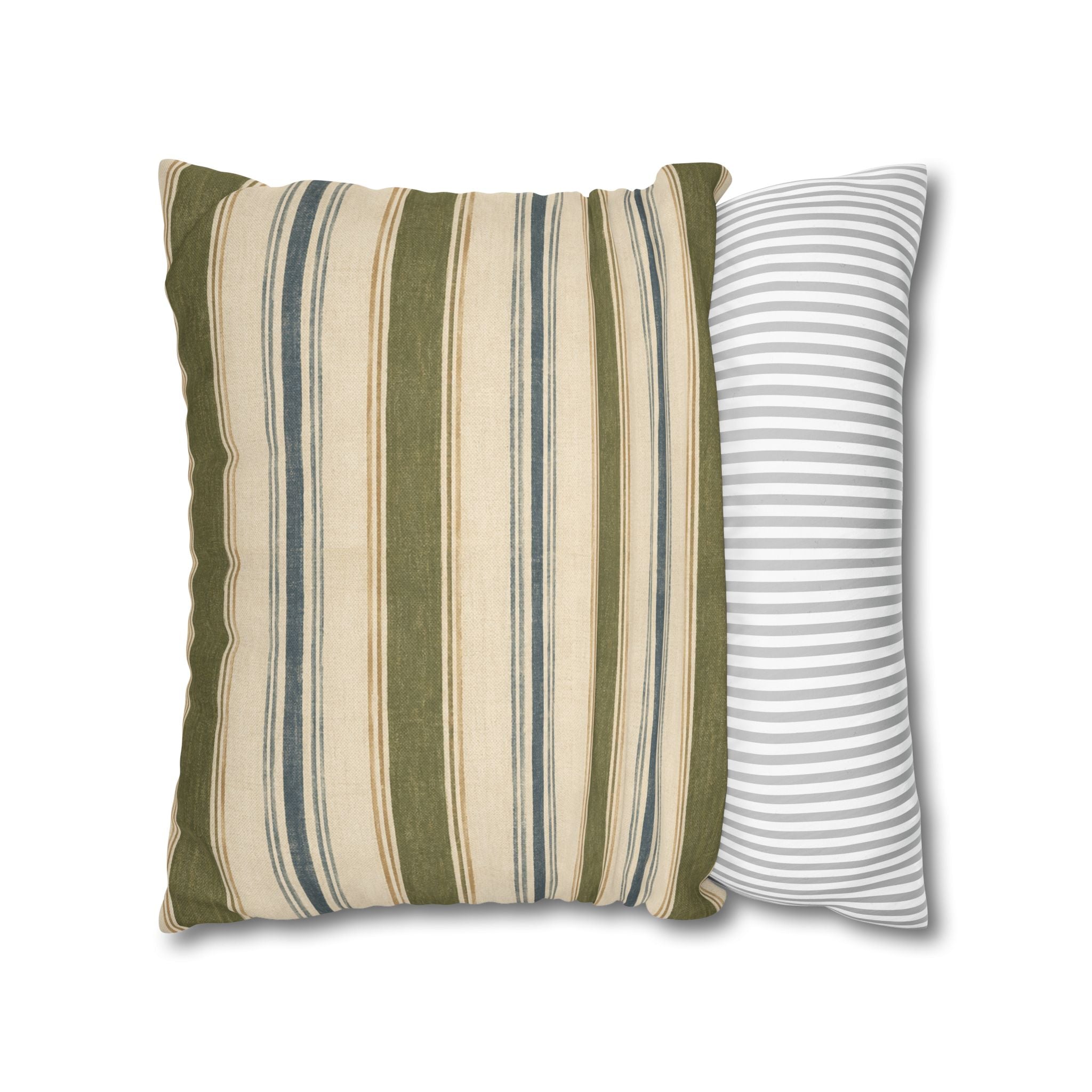 Striped Green Blue Throw Pillowcase — Coastal Farmhouse Square Accent Pillow Cover - Creations by Chris and Carlos