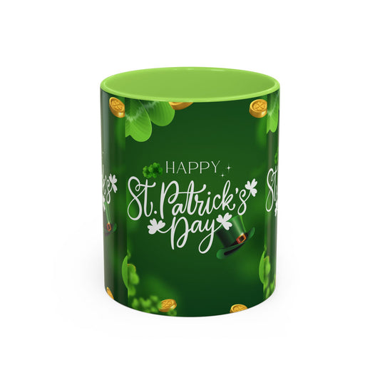 Happy St. Patrick's Day Coffee Mug – Green Shamrock & Gold Coin 11/15oz - Creations by Chris and Carlos