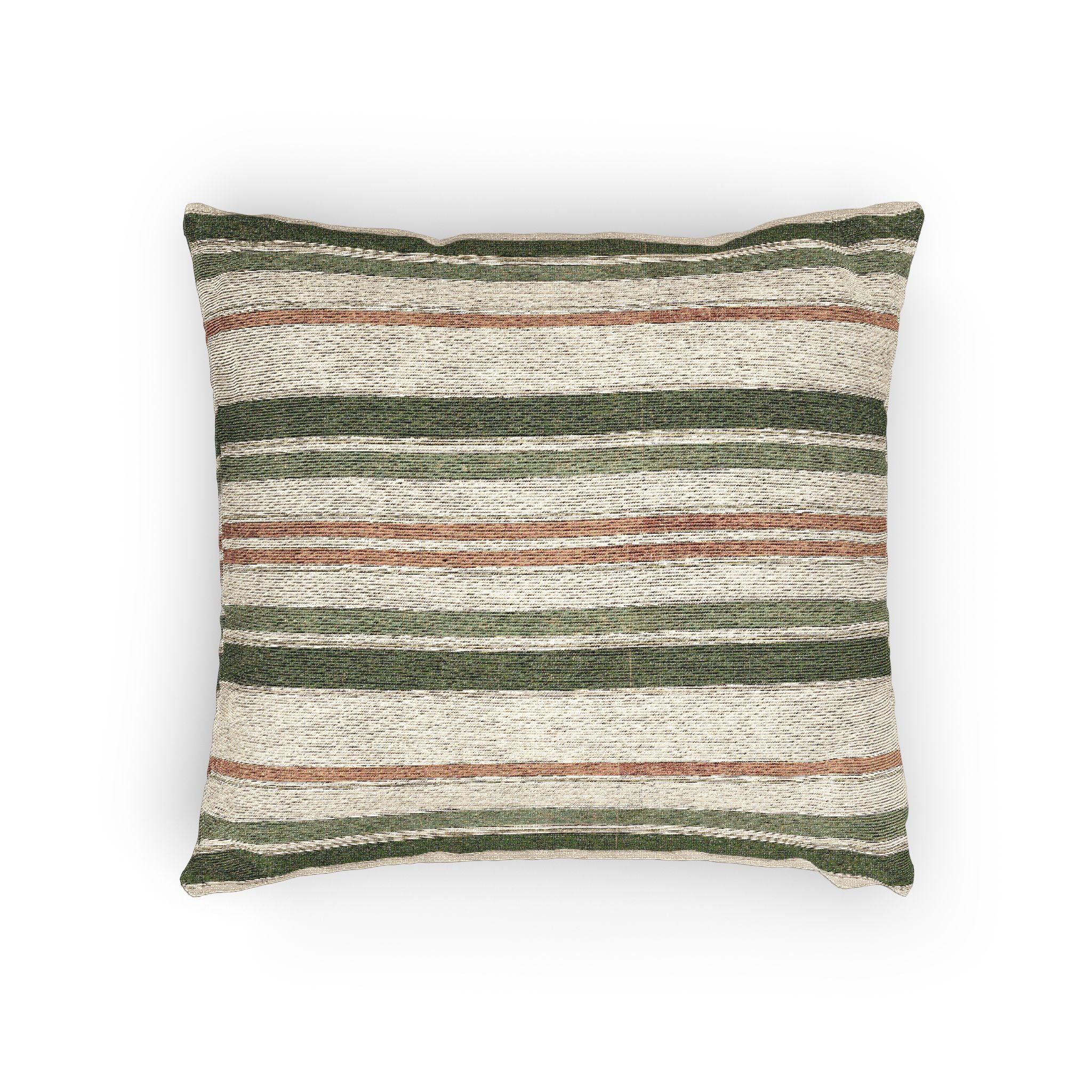 Striped Woven Pillow Cover – Neutral Green & Rust Boho Decorative Cushion - Creations by Chris and Carlos