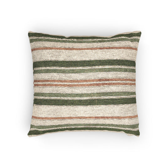 Striped Woven Pillow Cover – Neutral Green & Rust Boho Decorative Cushion - Creations by Chris and Carlos