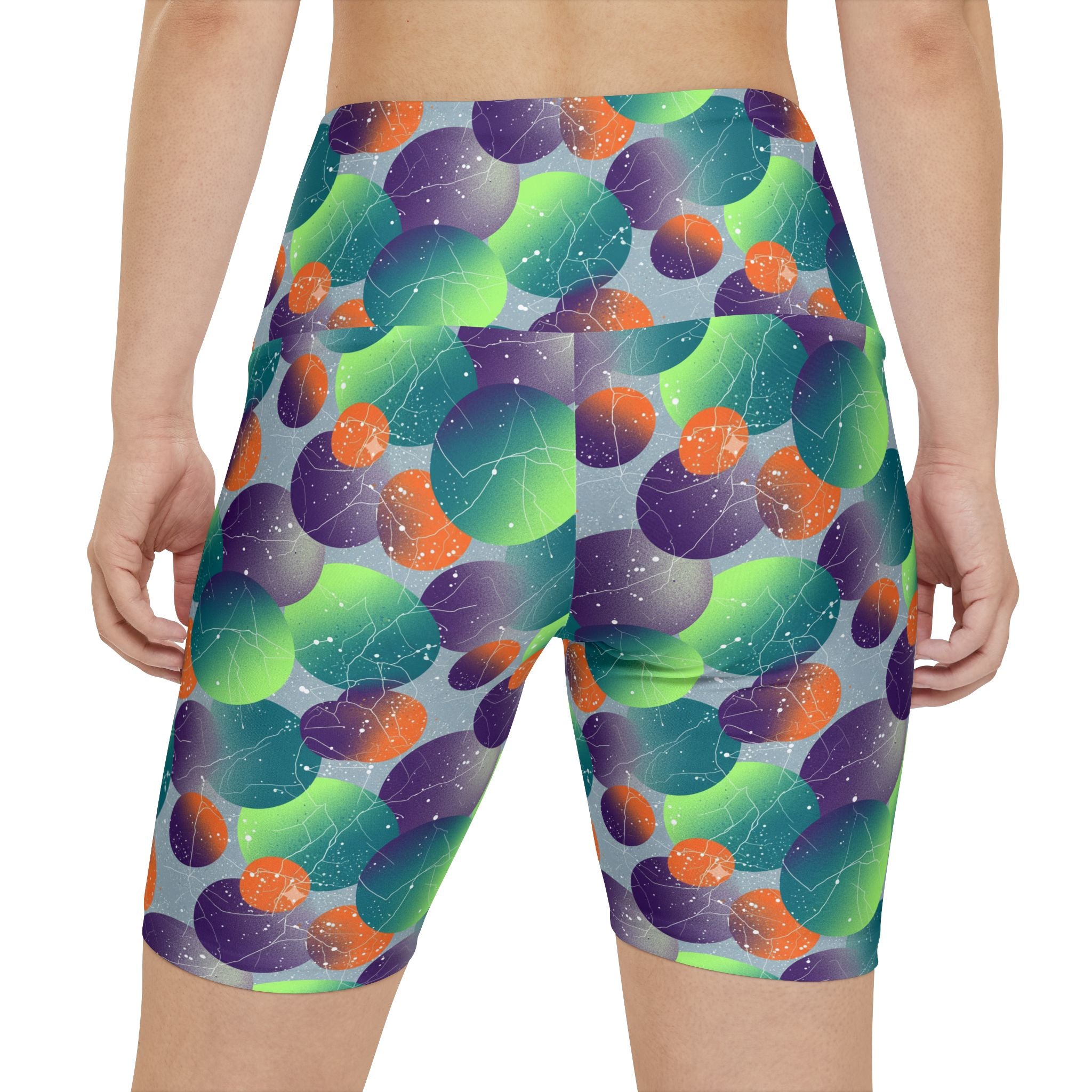 Multi Bubble Print Women's Workout Shorts — High-Waist Activewear Bike Shorts - Creations by Chris and Carlos
