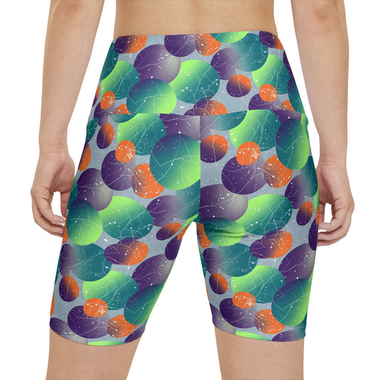 Multi Bubble Print Women's Workout Shorts — High-Waist Activewear Bike Shorts - Creations by Chris and Carlos