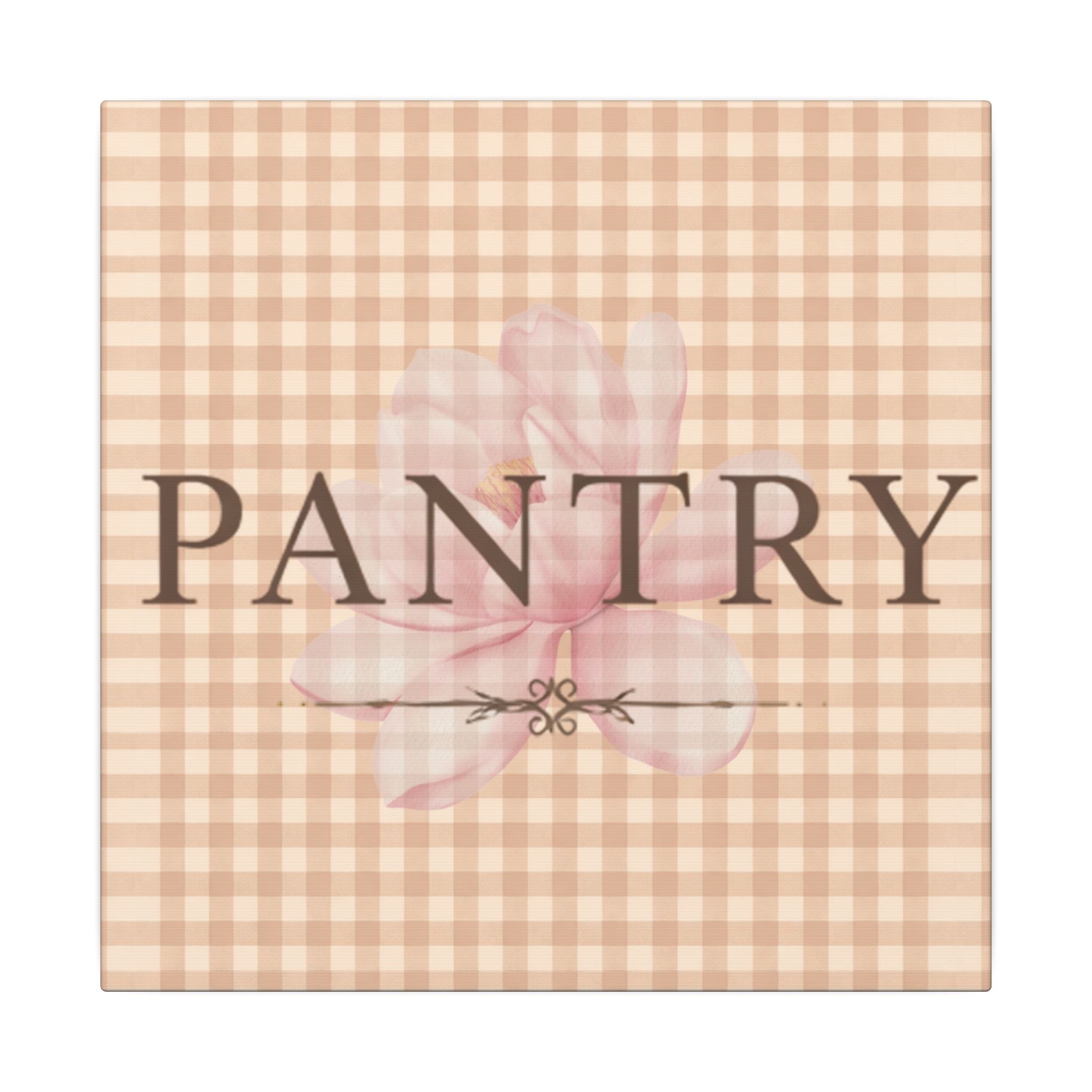 Pantry Wall Canvas — Beige Gingham Floral Kitchen Sign - Creations by Chris and Carlos