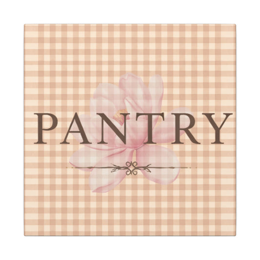 Pantry Wall Canvas — Beige Gingham Floral Kitchen Sign - Creations by Chris and Carlos