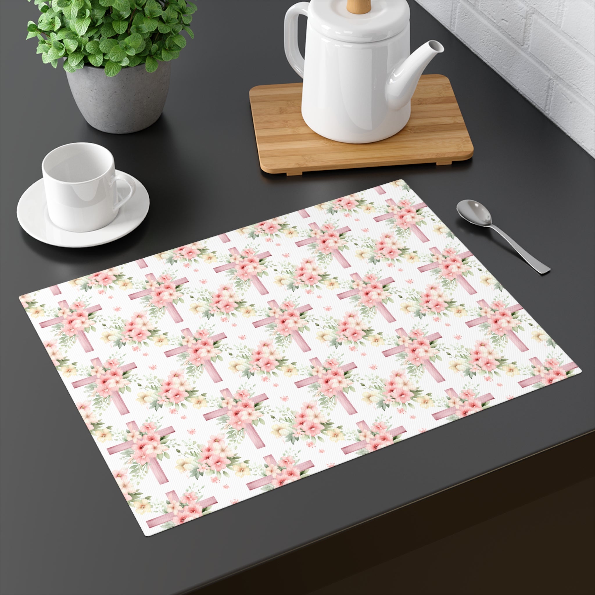 Floral Cross Placemat — Pink Bouquet Table Decor - Creations by Chris and Carlos
