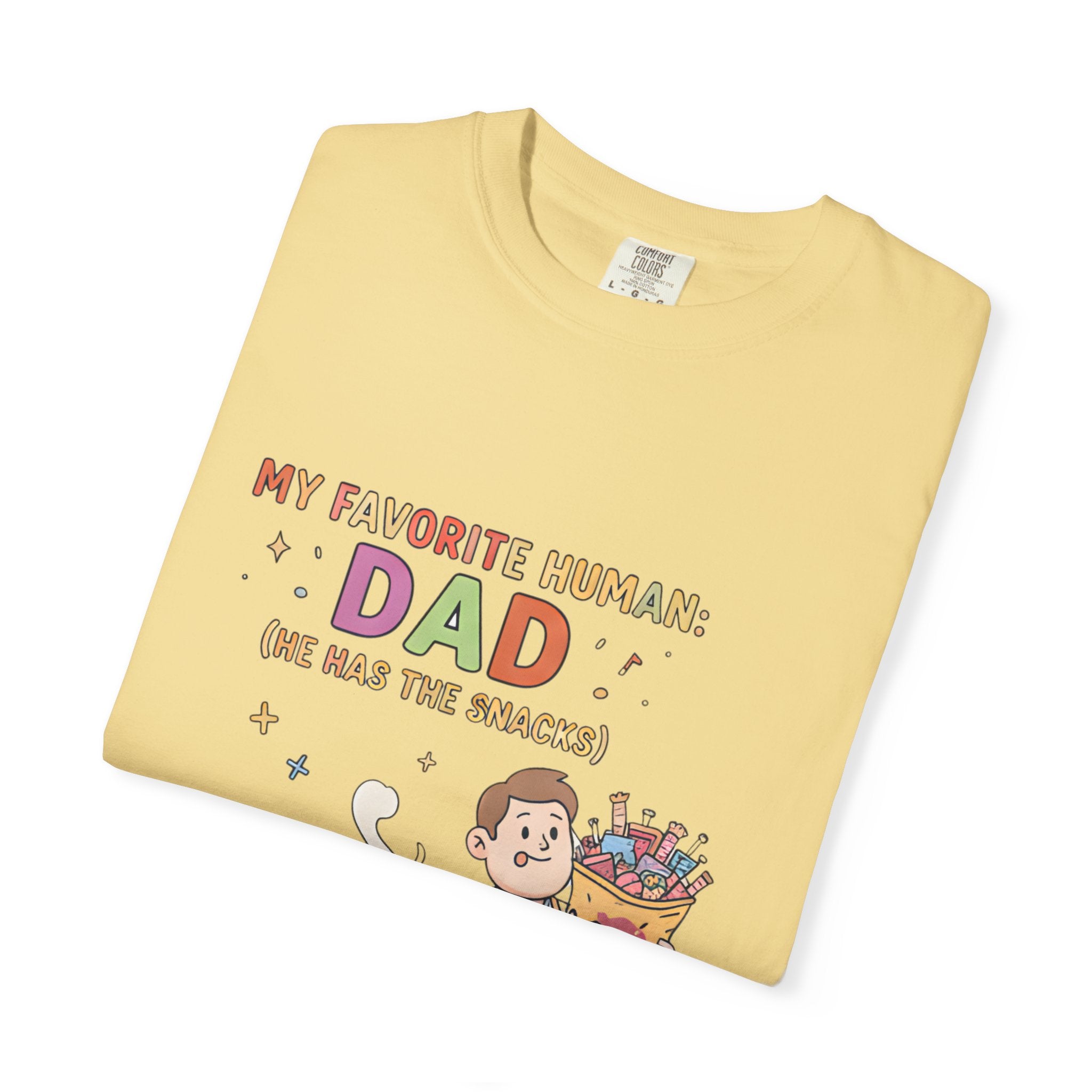 T-Shirt — "My Favorite Human Dad-He has the snacks" Funny Retro Graphic Tee - Creations by Chris and Carlos