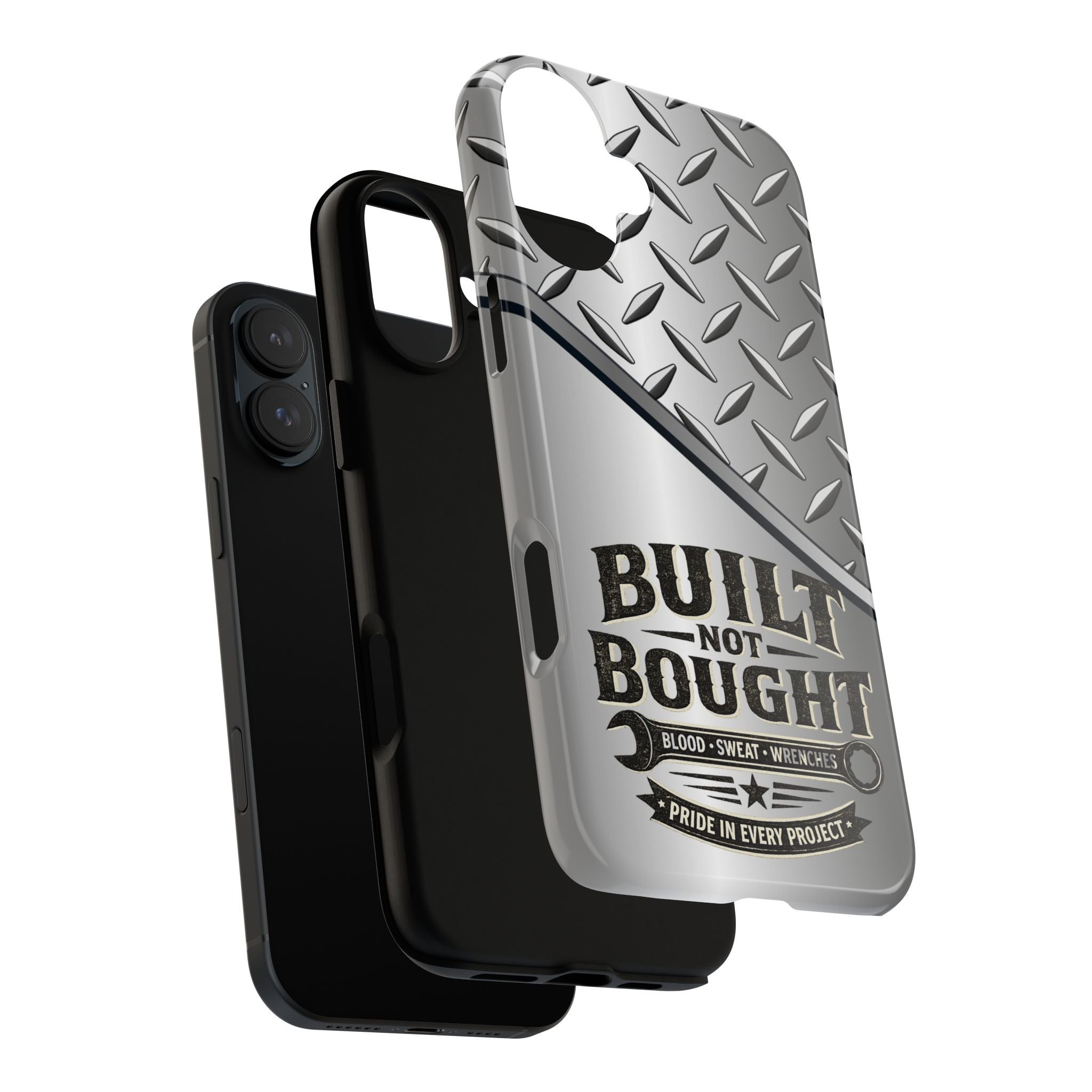 Built Not Bought Metal Diamond-Plate Phone Case — Rugged Tool Lover Gift - Creations by Chris and Carlos