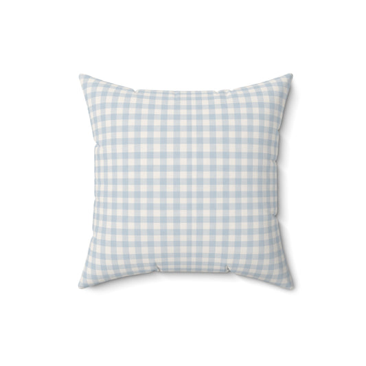 Gingham Faux Suede Square Pillow — Light Blue Check Decorative Throw Pillow - Creations by Chris and Carlos