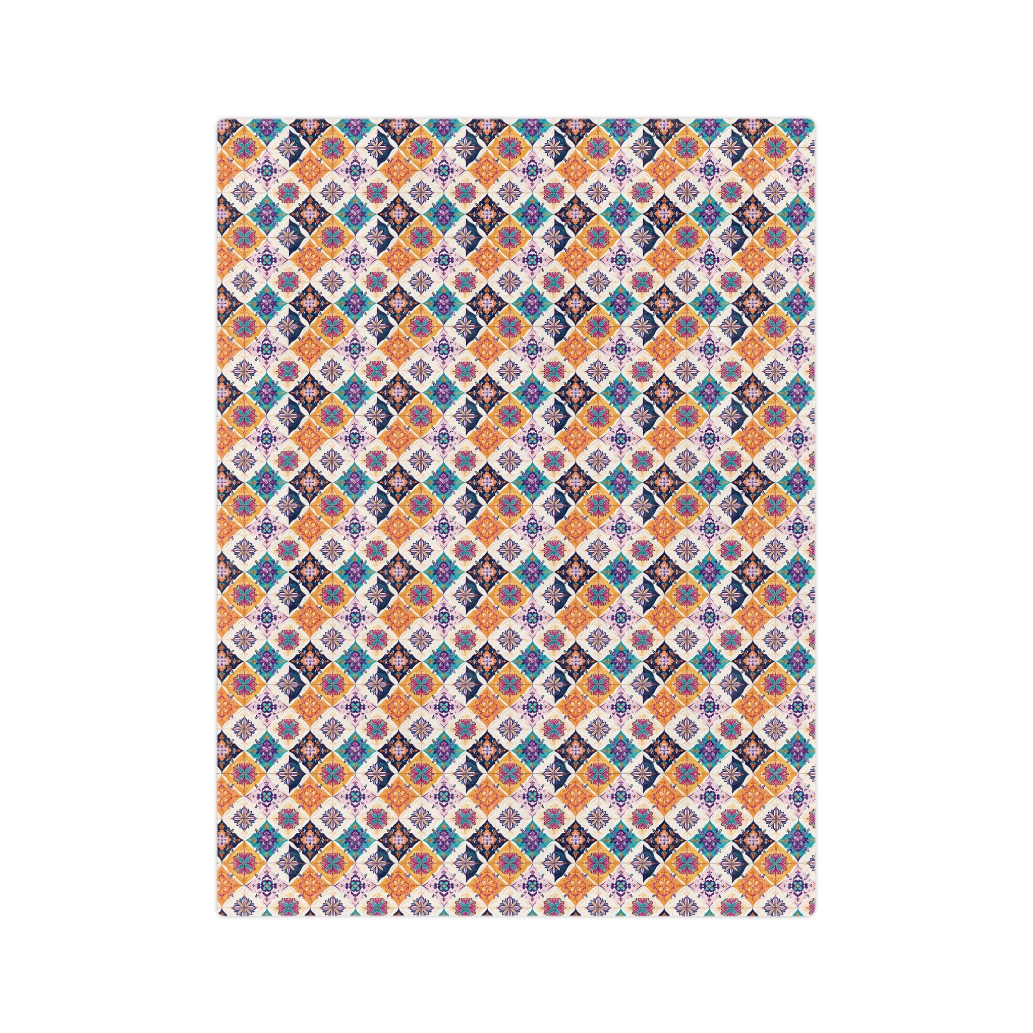 Velveteen Microfiber Blanket — Colorful Moroccan Tile Pattern Cozy Throw - Creations by Chris and Carlos