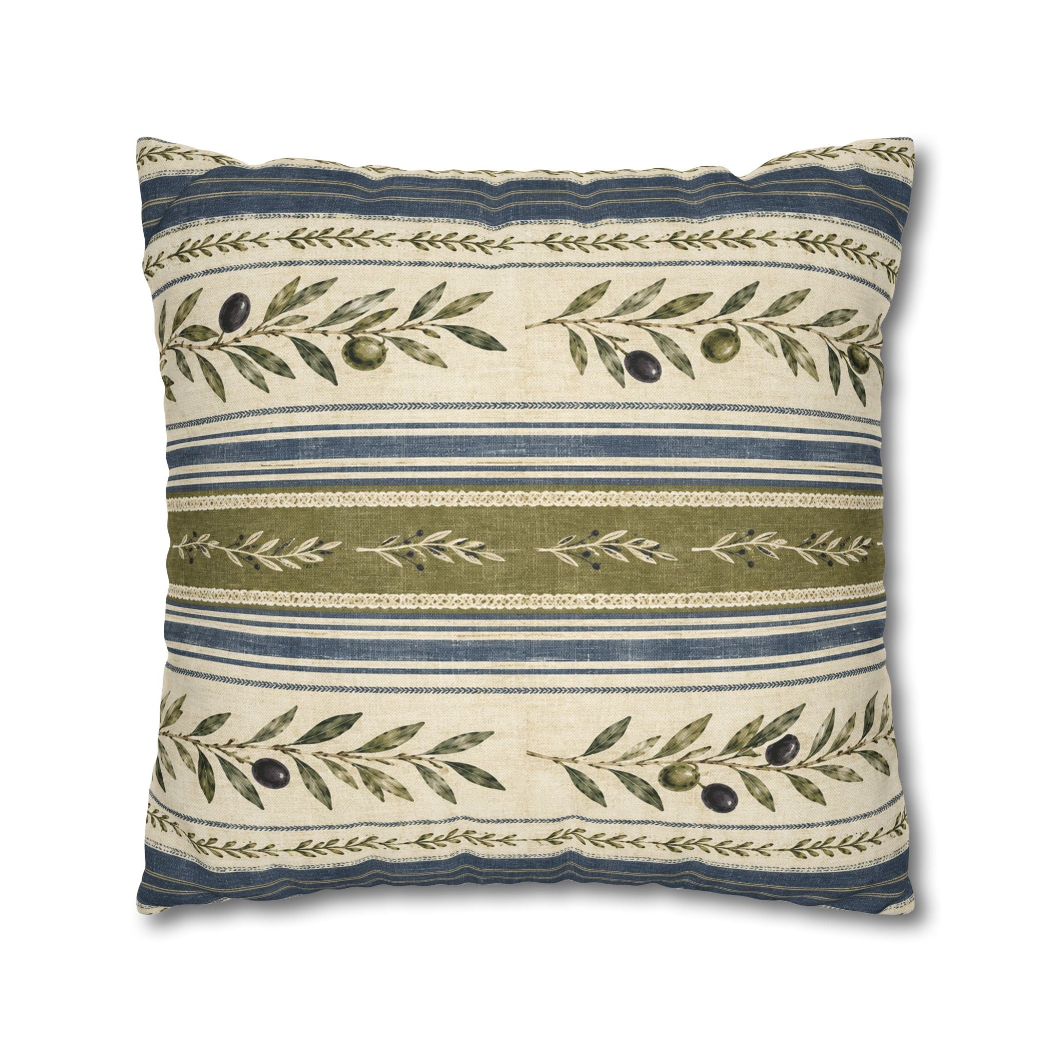 Olive & Navy Olive Branch Striped Throw Pillowcase - Creations by Chris and Carlos