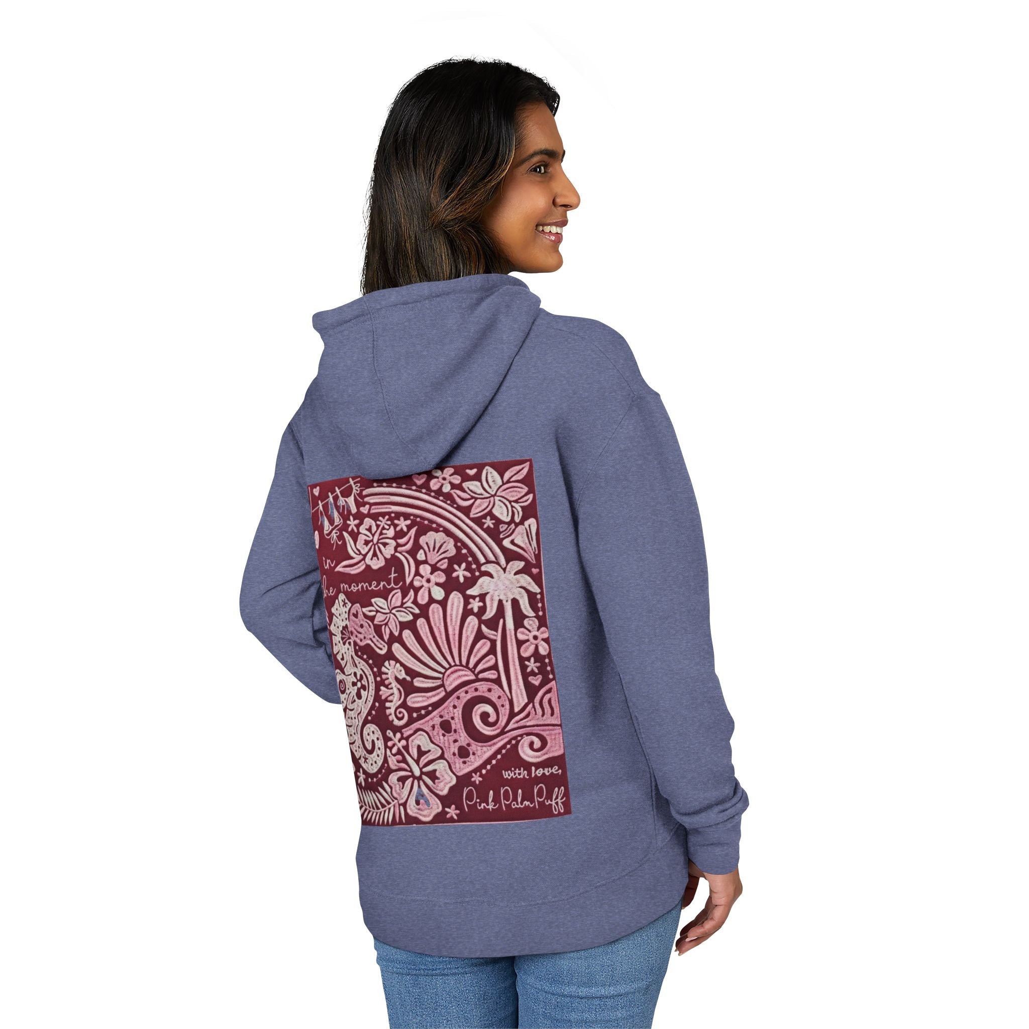 Coastal Bandana Art Hoodie — "Live in the Moment" Seahorse Design - Creations by Chris and Carlos