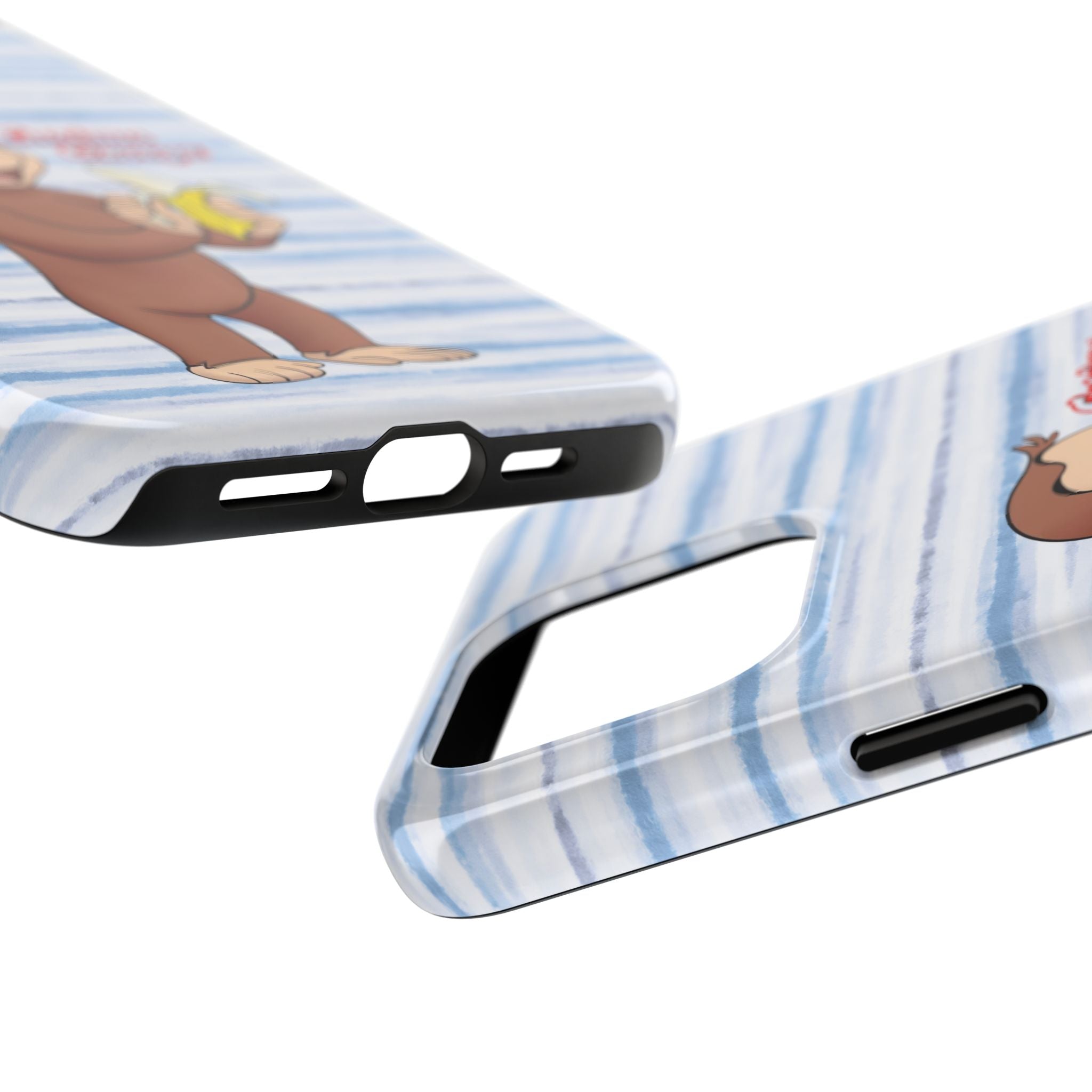 Curious George Banana Tough Phone Case — Cute Kids iPhone Cover, Blue Stripe Protective Case - Creations by Chris and Carlos