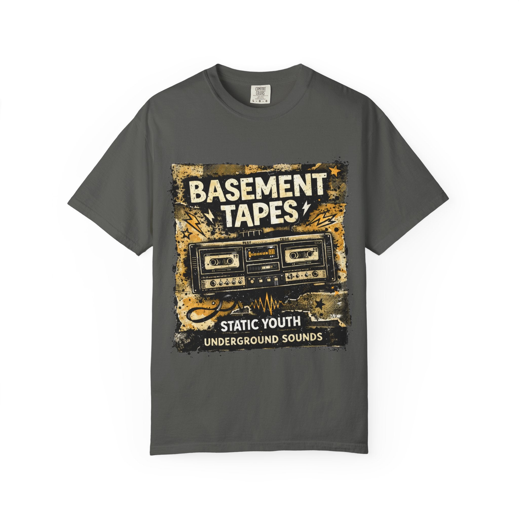 Basement Tapes Cassette Tee — Retro 'Static Youth' Underground Music T-Shirt - Creations by Chris and Carlos