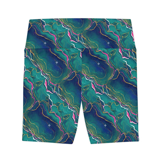 Marble Swirl Women's Workout Shorts — Multi Gold Athletic Biker Shorts - Creations by Chris and Carlos