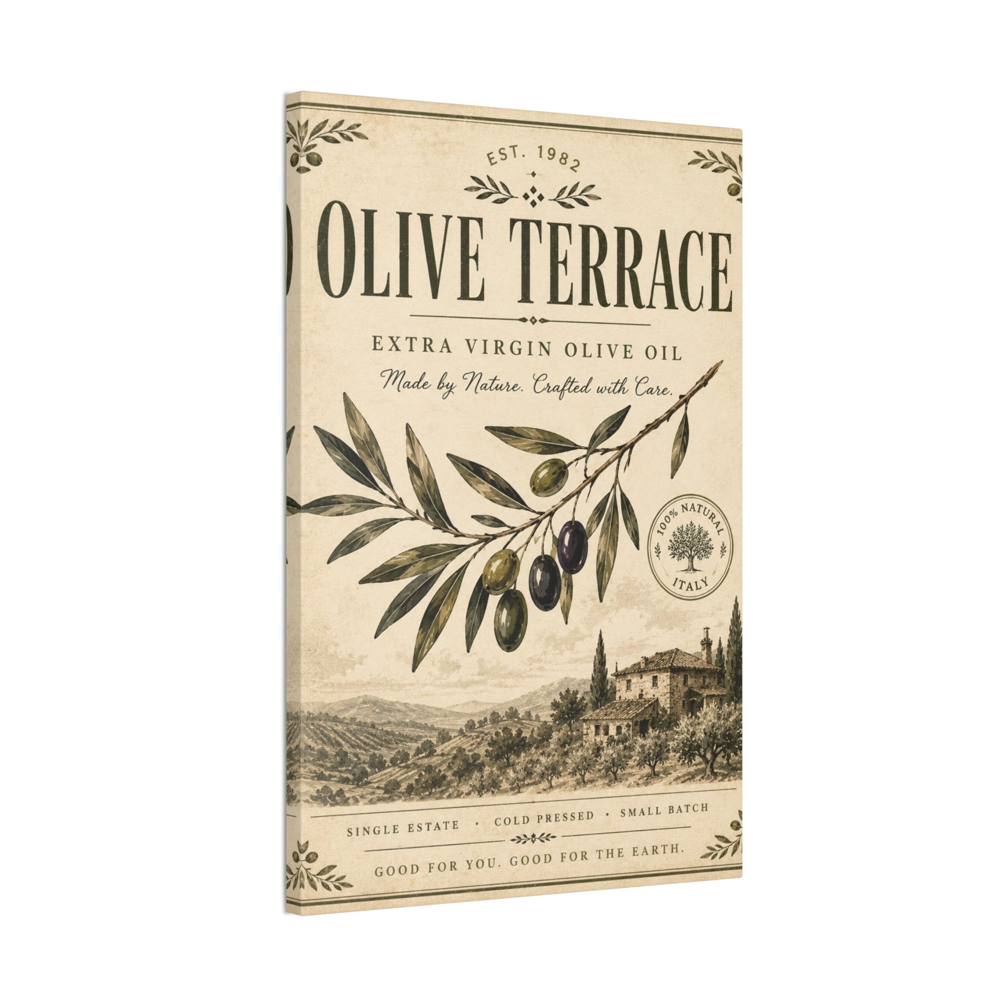Olive Terrace Canvas Wall Art — Vintage Olive Oil Kitchen Print - Creations by Chris and Carlos