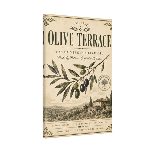 Olive Terrace Canvas Wall Art — Vintage Olive Oil Kitchen Print - Creations by Chris and Carlos