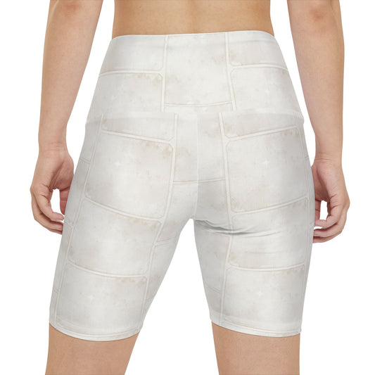 Women's Workout Shorts — Light Washed Patchwork Print AOP - Creations by Chris and Carlos