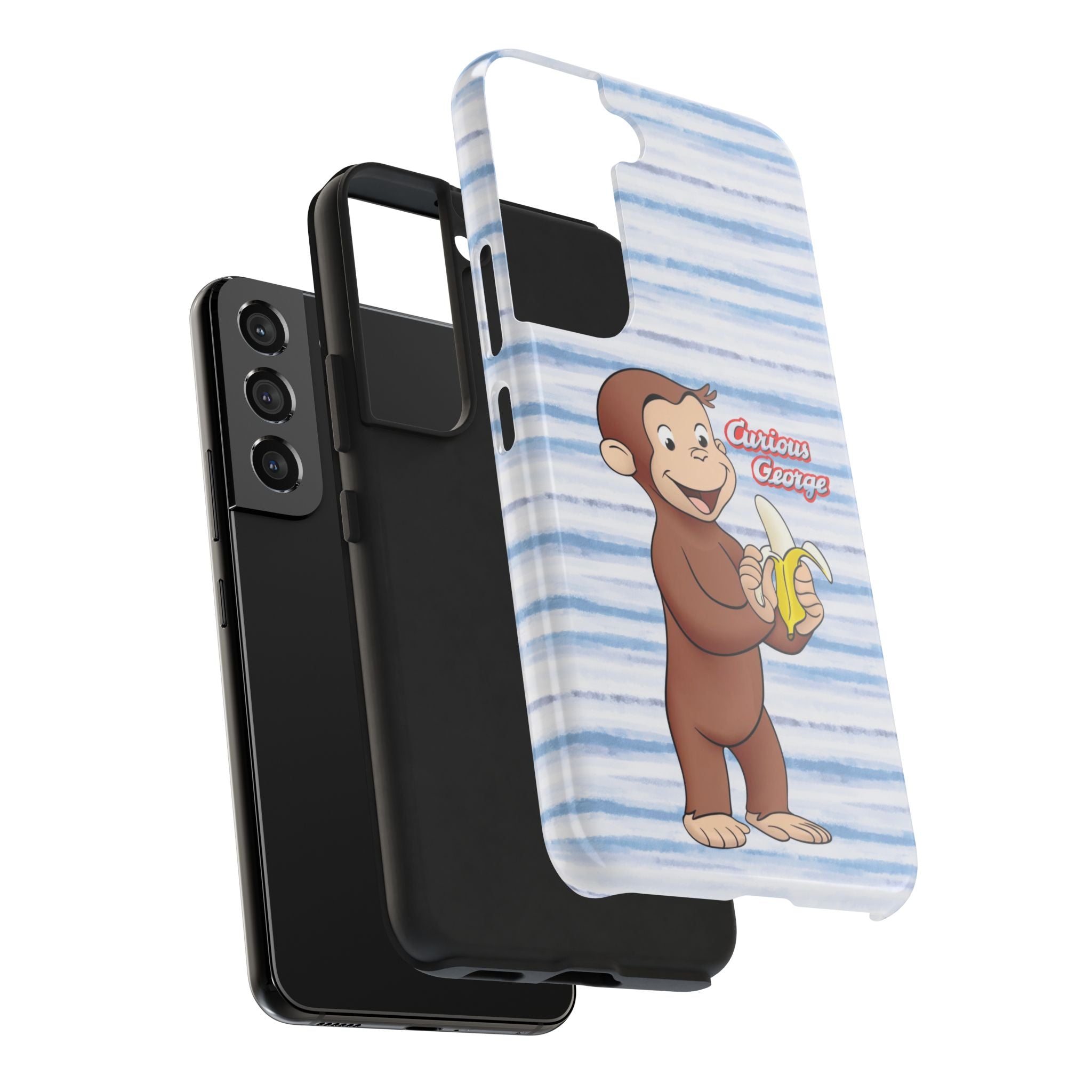 Curious George Banana Tough Phone Case — Cute Kids iPhone Cover, Blue Stripe Protective Case - Creations by Chris and Carlos
