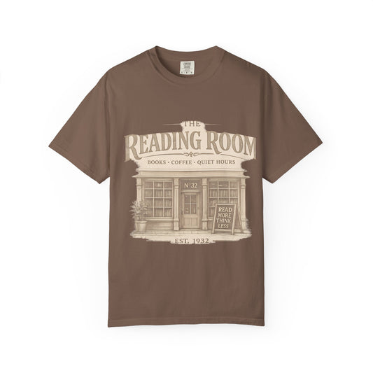 Reading Room T-Shirt – Vintage Bookshop Cafe Graphic Tee ("The Reading Room") - Creations by Chris and Carlos