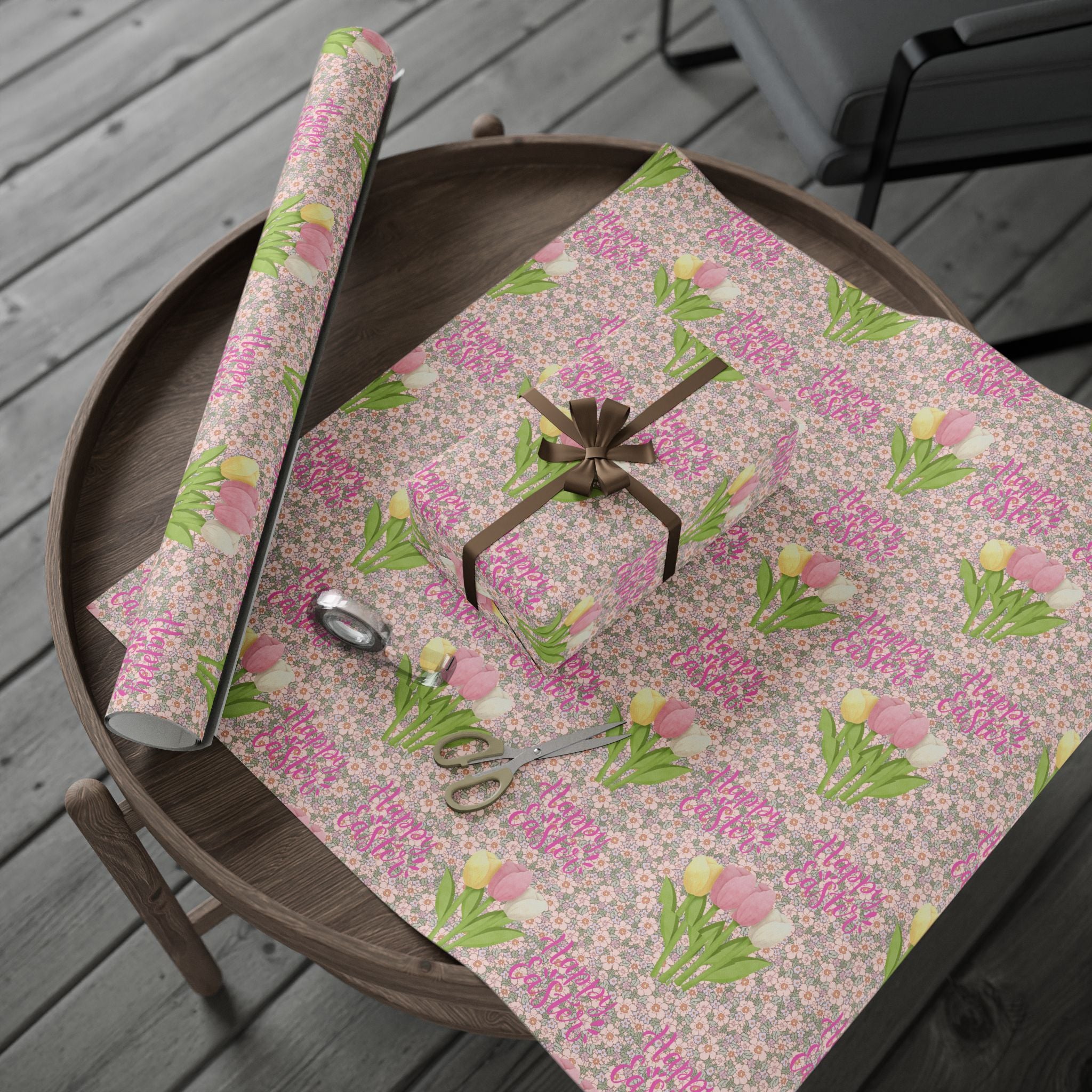 Easter Floral Tulip Wrapping Paper Roll — Pink Vintage Bouquet Gift Wrap - Creations by Chris and Carlos